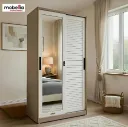 Lemari Pakaian Besi Minimalis 2 Pintu Sliding dengan Cermin Full Body - WB 301 LC