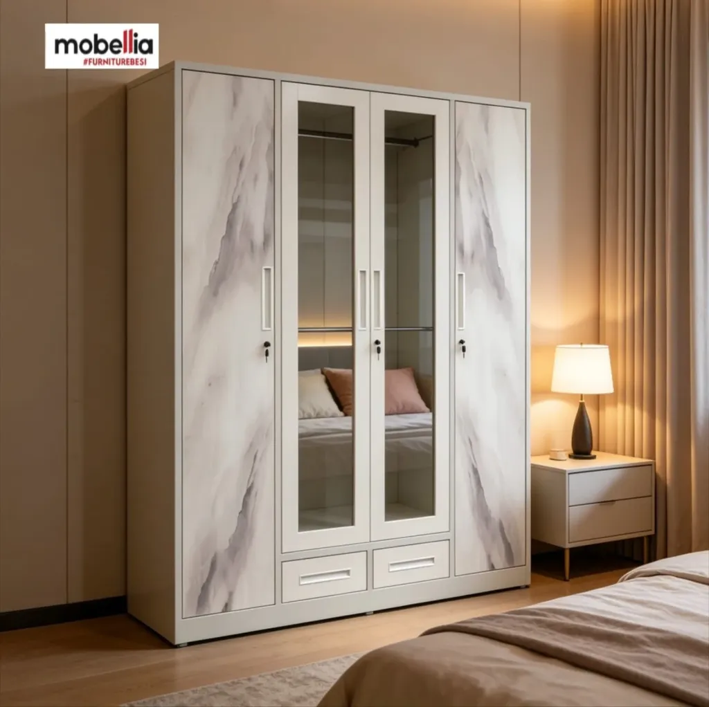 Lemari Pakaian Besi Modern (4 Pintu + 2 Laci)