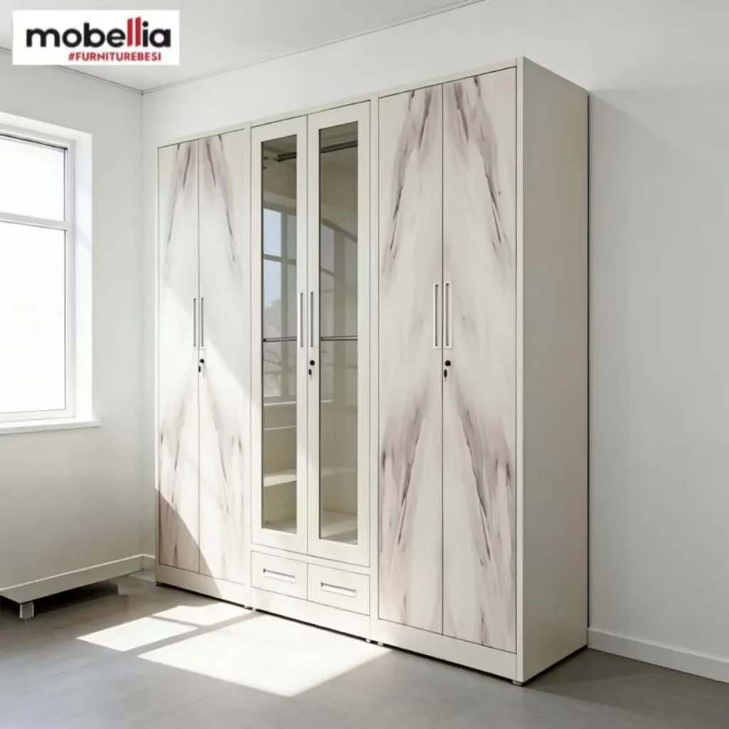 Lemari Pakaian Besi Modern (6 Pintu + 2 Laci)