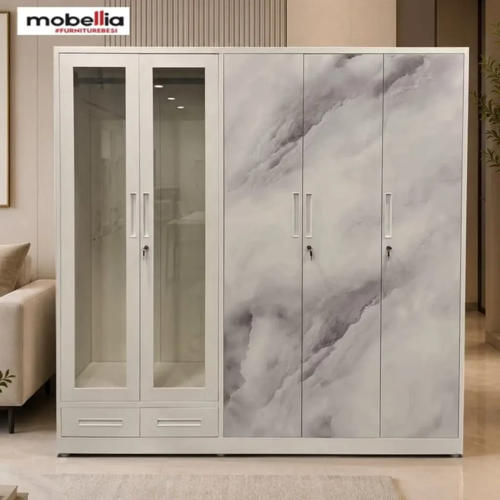 Lemari Pakaian Besi Modern (5 Pintu + 2 Laci)